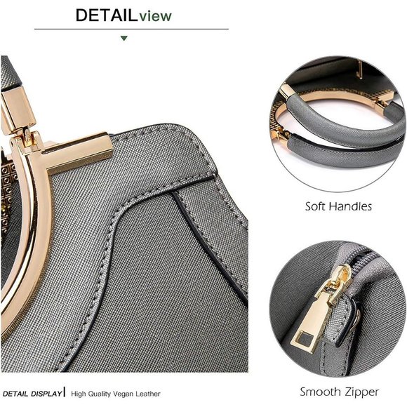 LJOSEIND Women Grey Designer Satchel Totes Structured Shoulder Bags - Picture 5 of 8